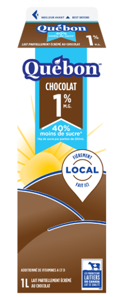Québon lait au chocolat réduit en sucre 1L 1%