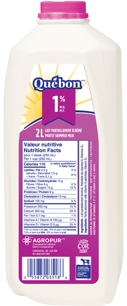Québon Lait 1% 2L plastique