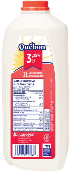 Québec Lait 3.25% 2L plastique