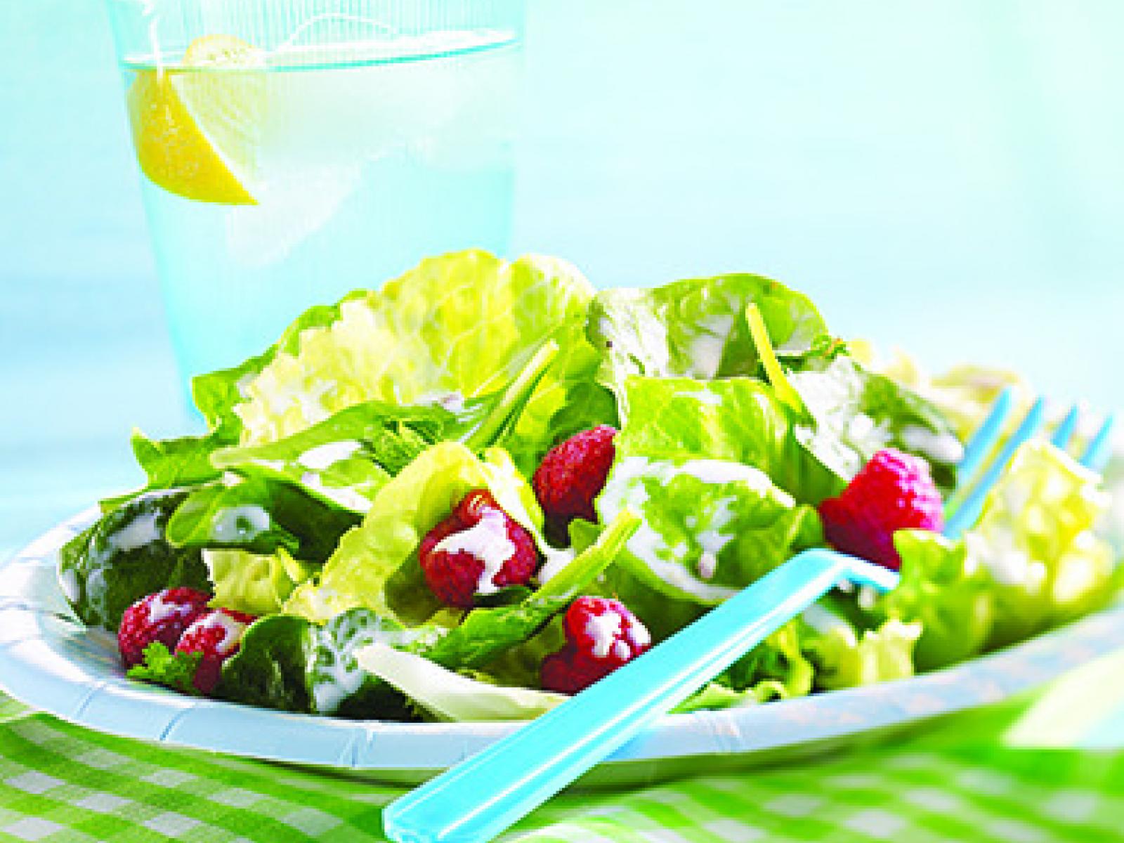 Green Salad with Raspberries and Cream